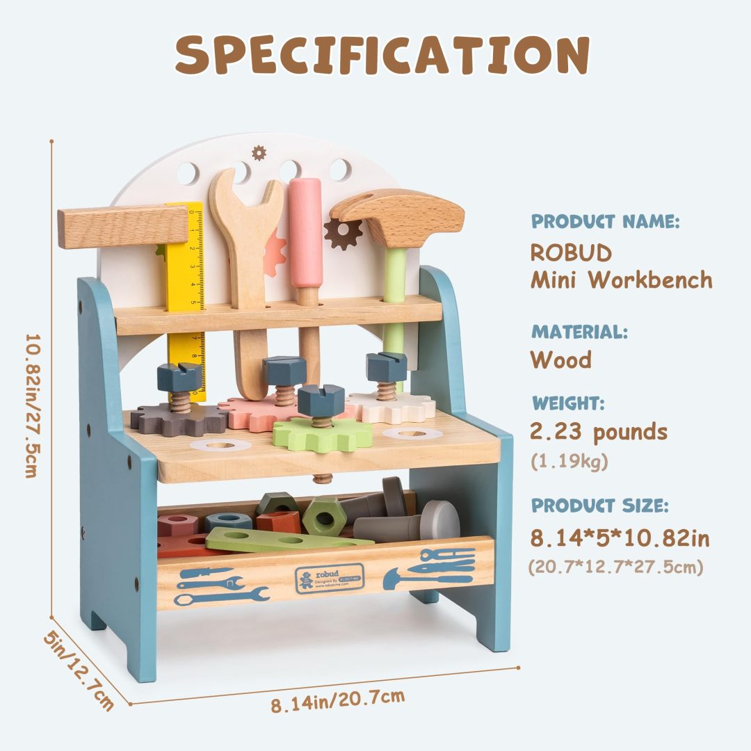 Wooden Montessori Mini Tool Bench / Age 3+