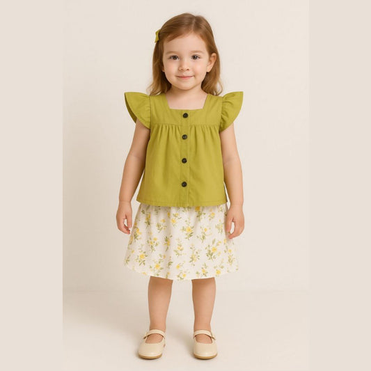 .Ruffle Sleeve Square T-shirt&Tutu Casual Dress Set For 1-8y