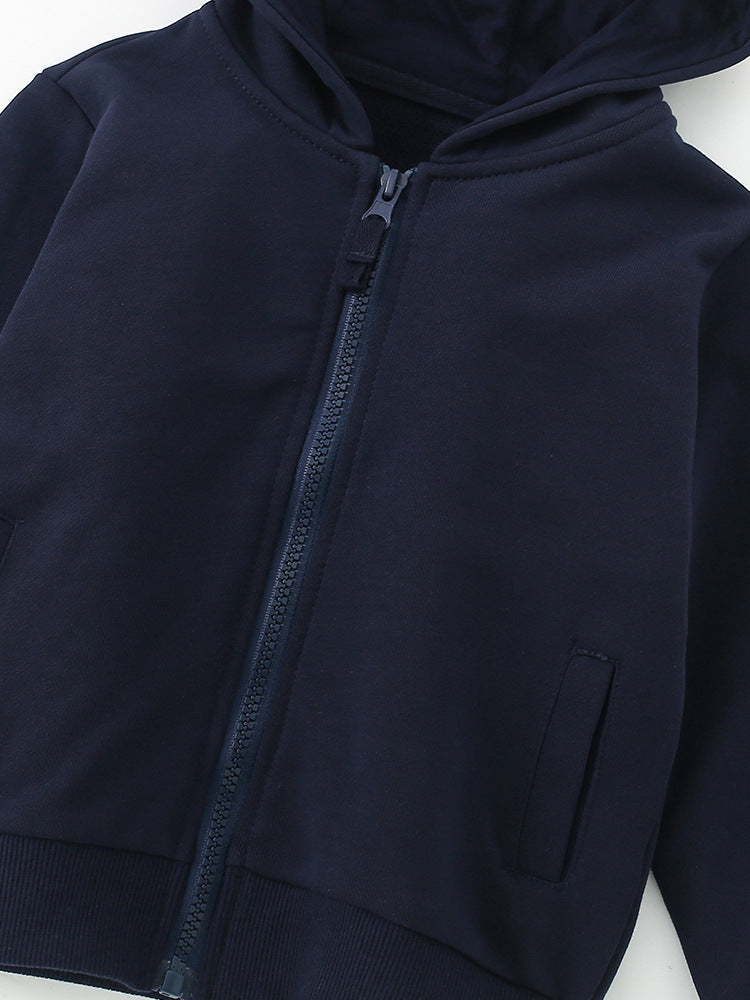 Boys Light Cotton Zip Hoodie – Navy Blue | Size 3-10y