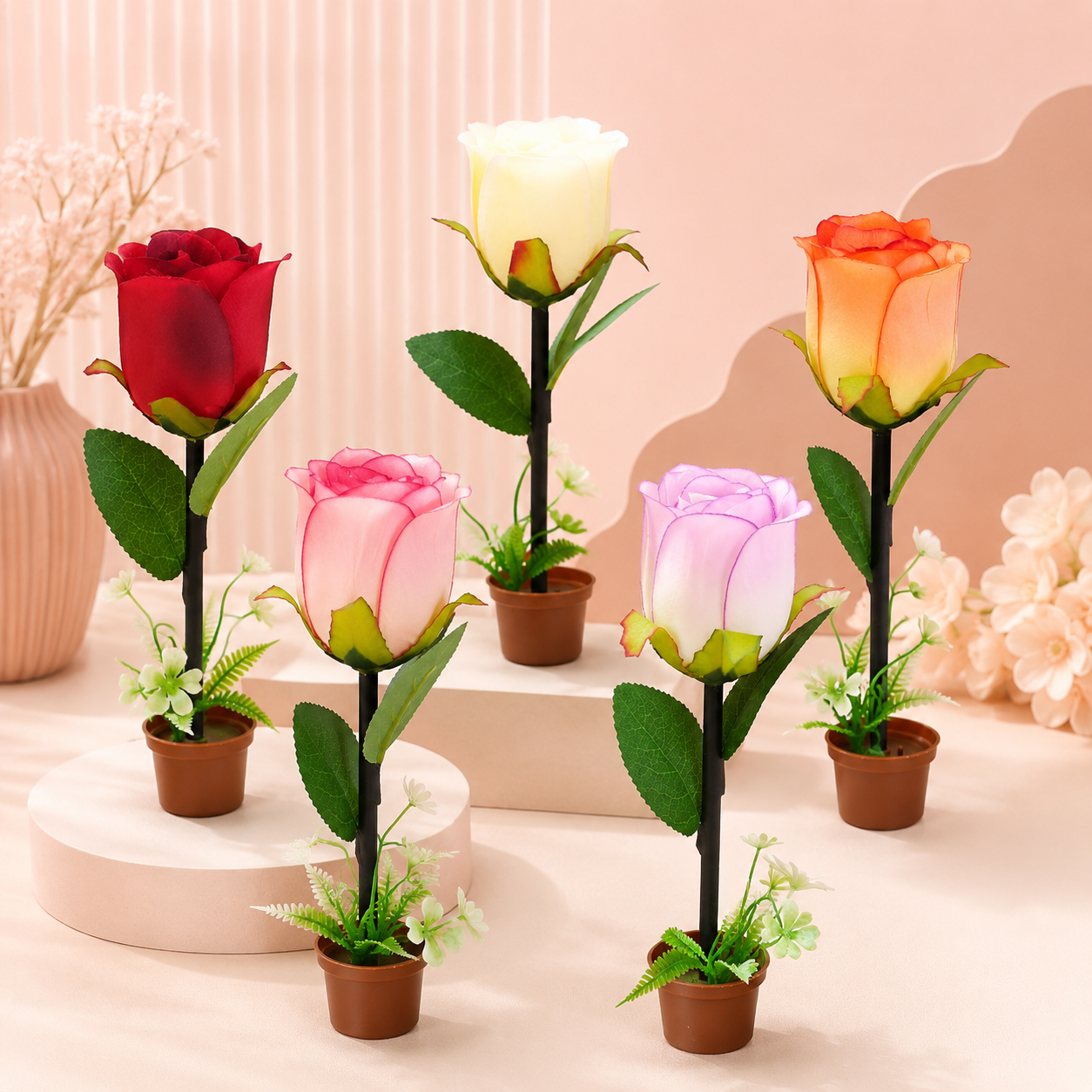Rose Flower Pen with Decorative Pot Stand