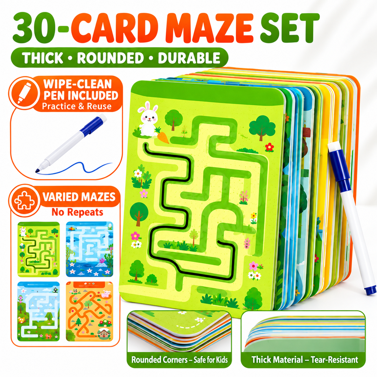 Wipe-Clean Maze Cards for Kids | 3+