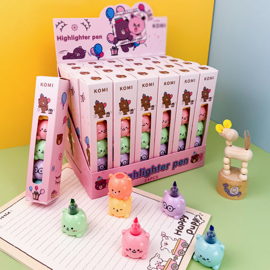 Highlighter Pens Set Of 6 Pcs Bear Design