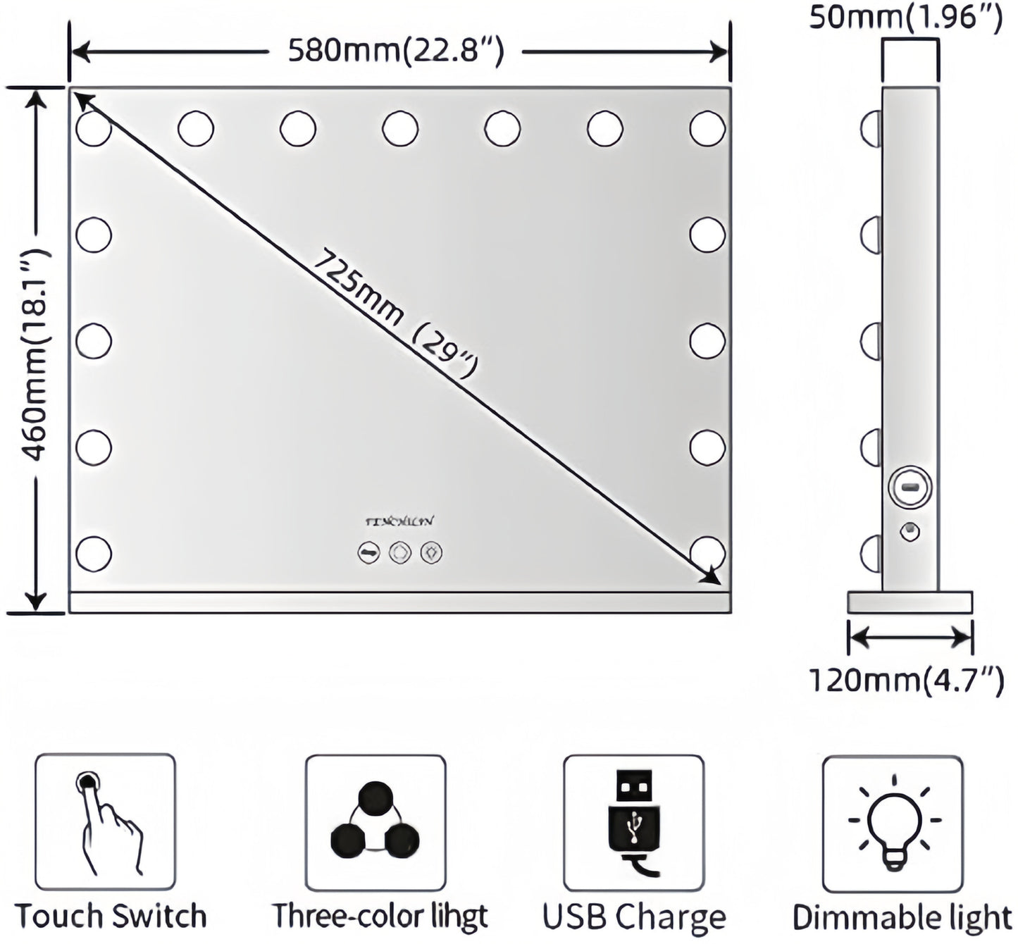 LED Makeup Mirror With Light Bulbs USB Charger 15 LEDS