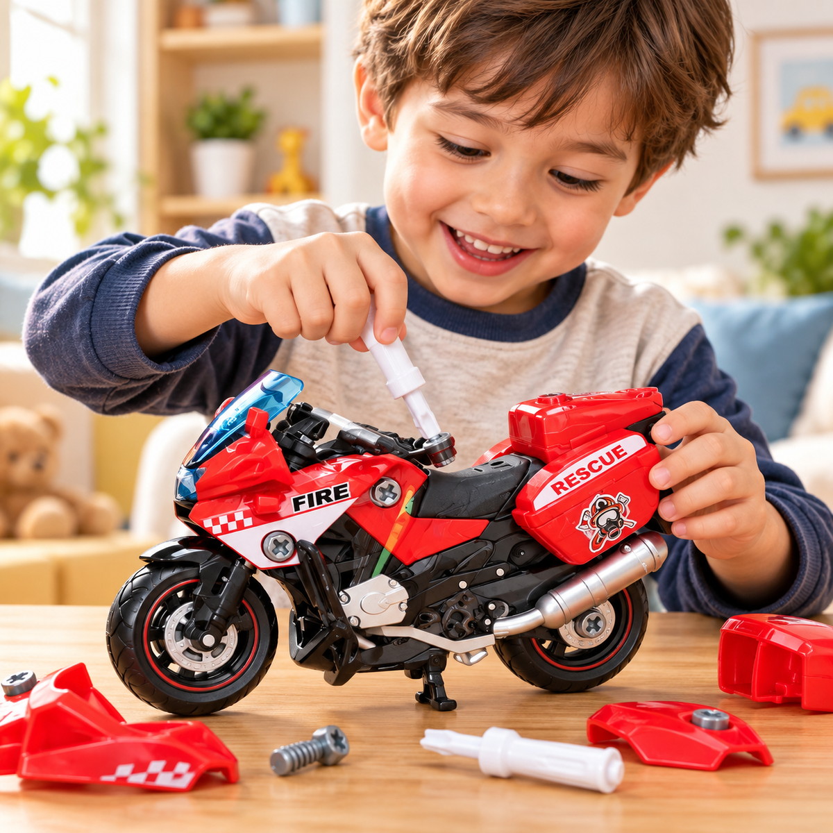 Fire Rescue Take-Apart Motorcycle with Screwdriver | 3+