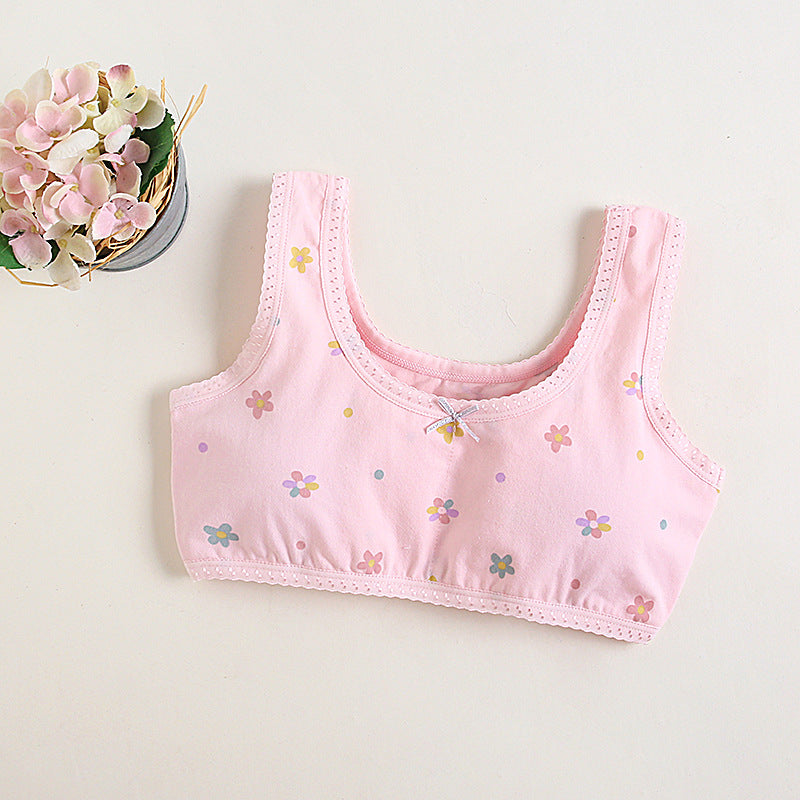 Girls Cotton Bras (4 pcs) – Wide Straps Pink Flower | Size 6–12Y