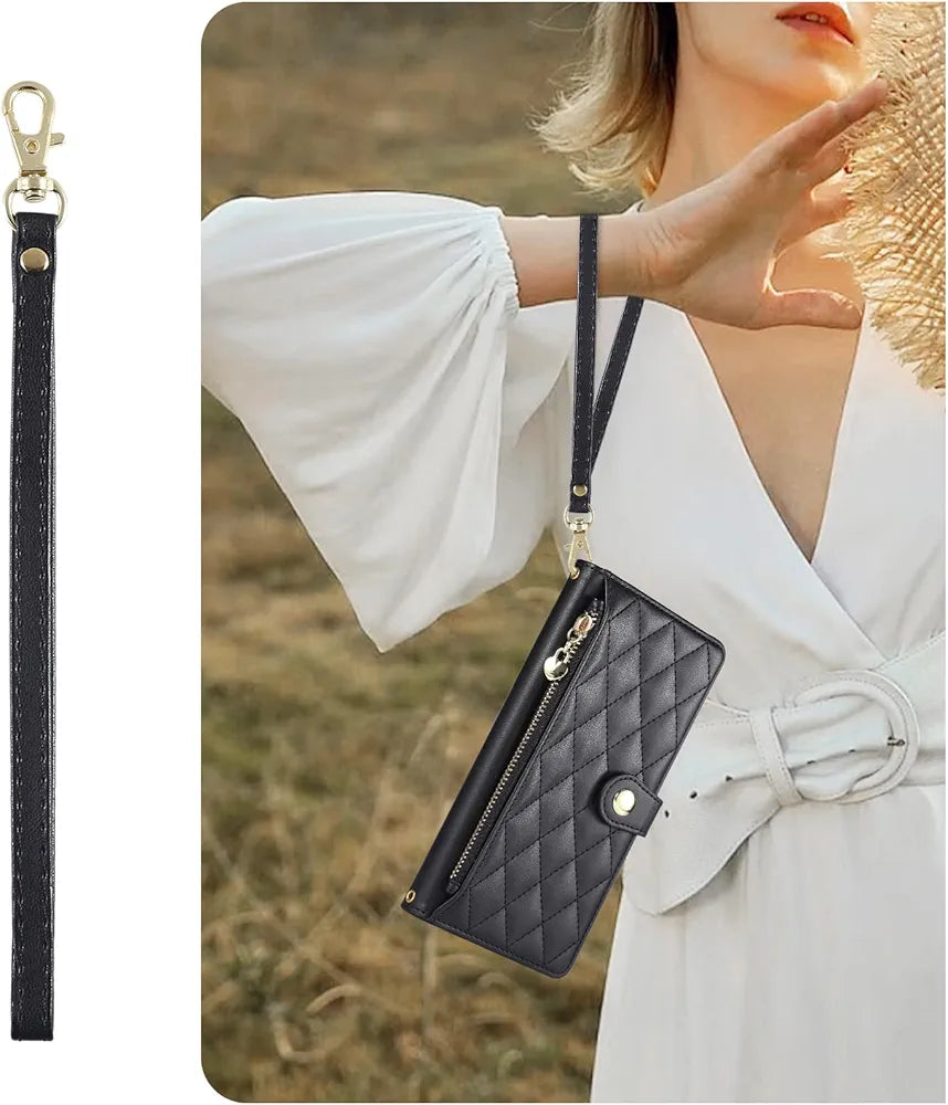 Wallet Case for Samsung Galaxy S24 Ultra | Flip Case - Wrist Strap and Crossbody Long Strap