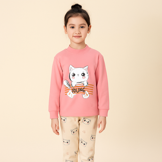 Cotton  100% Pijama For Kids Long Sleeve Cat Design