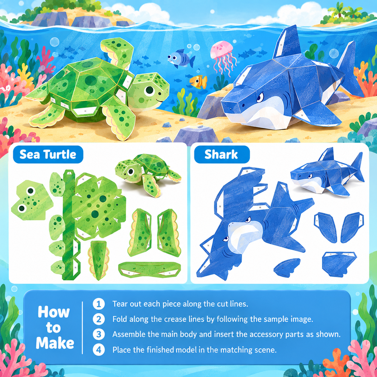 3D Paper Craft Kit for Kids – 5 Designs | 3+