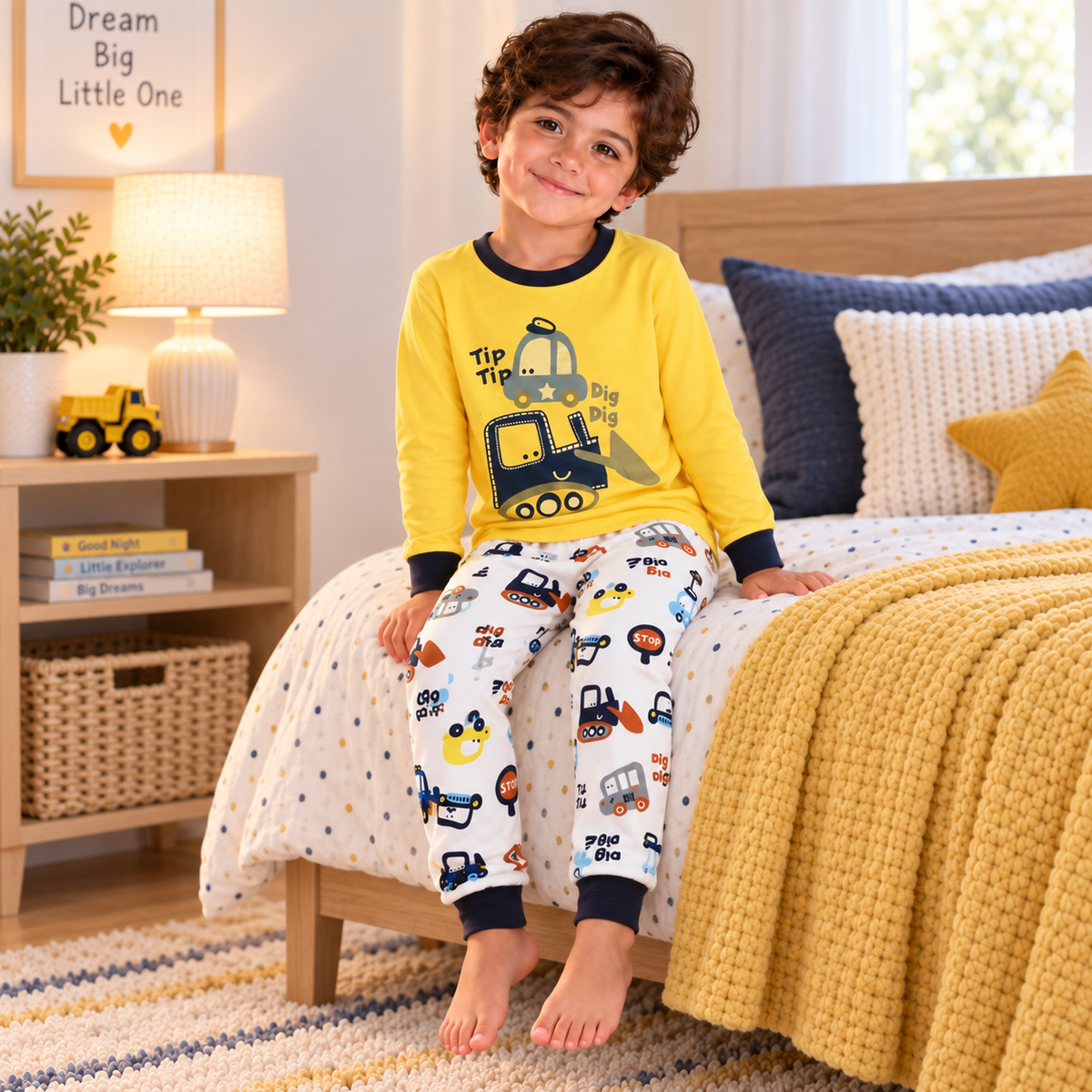 Boys’ 100% Cotton Excavator Pajama Set | 0–6Y