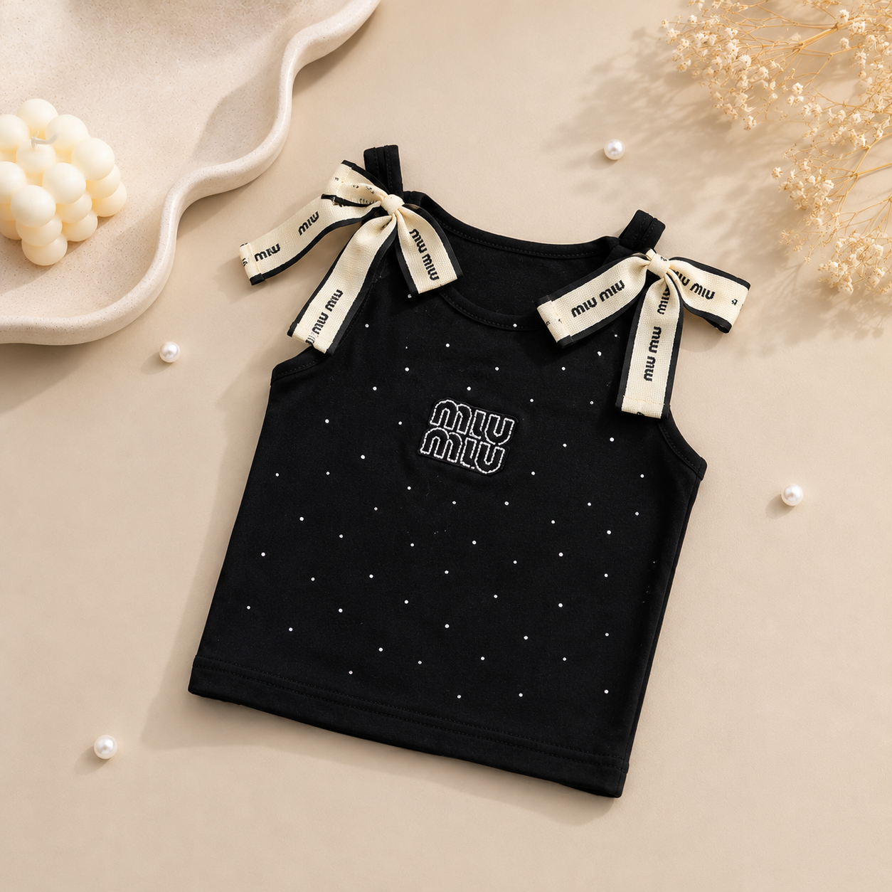Girls Bow Detail Rhinestone Top – White & Black | Size 1-10y
