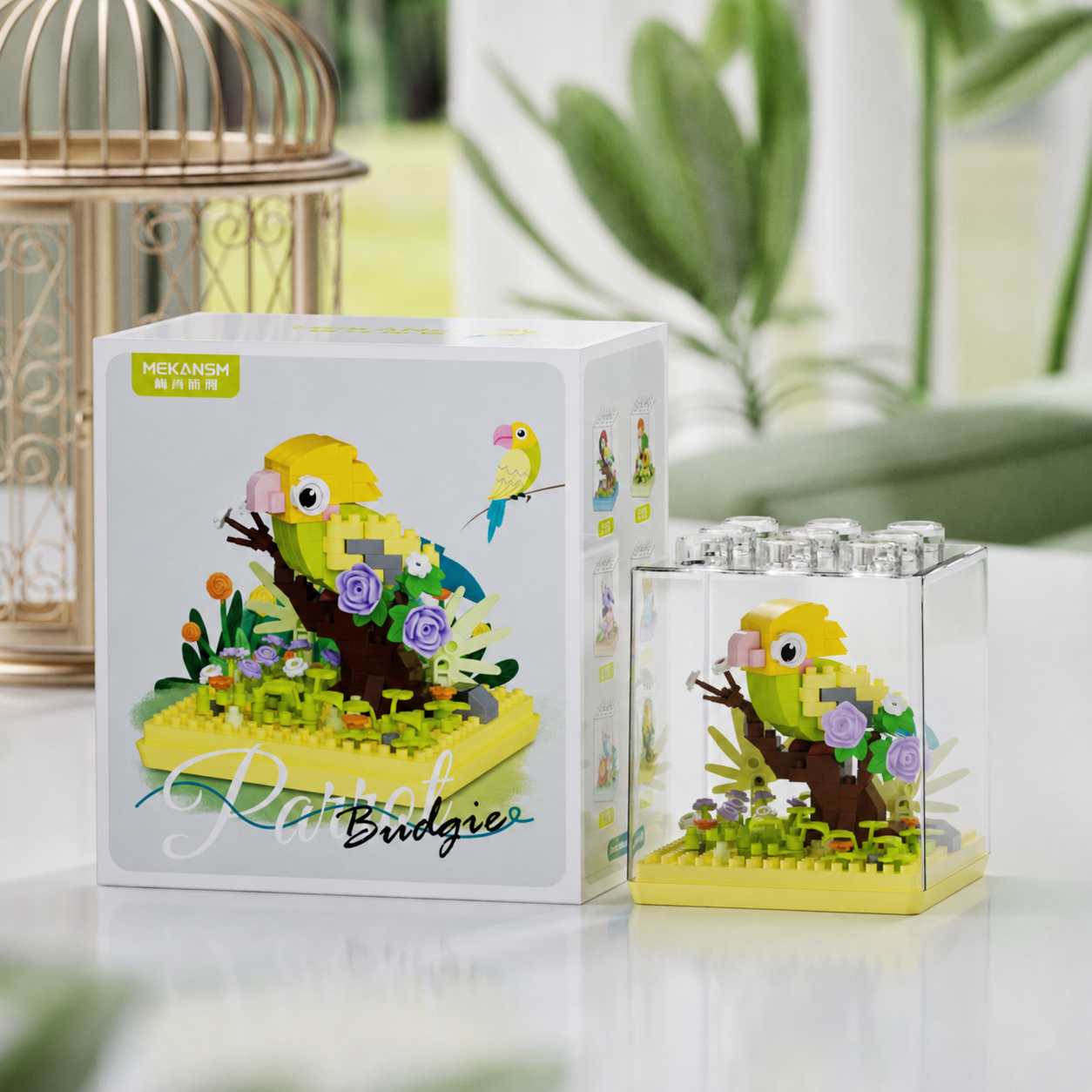 Mini Parrot Building Block Flower Display Set with Clear Case