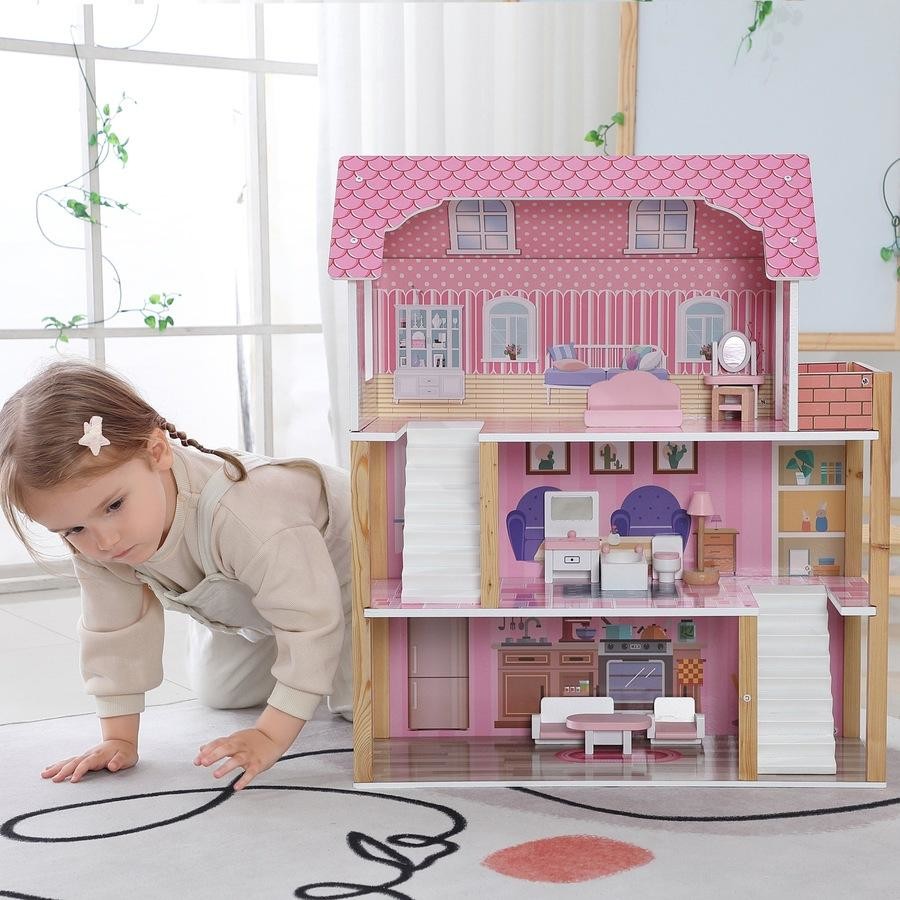 Wooden Doll House With Furniture Accessories Toy For kids