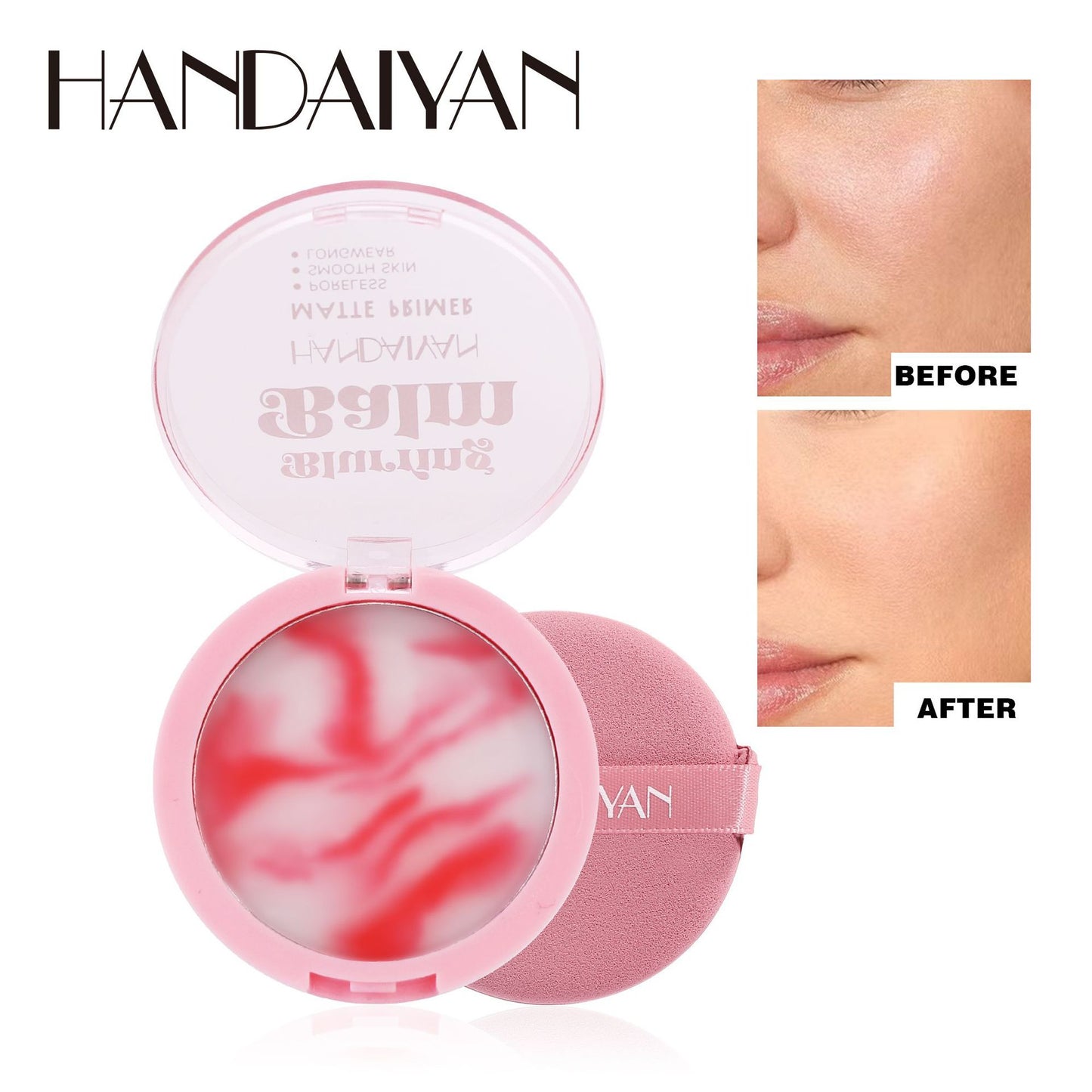 Blurring Balm Matte Primer Makeup Setting Cream With Powder Puff HANDAIYAN Waterproof Oil Control Hides Pores and Doesn't Remove Makeup