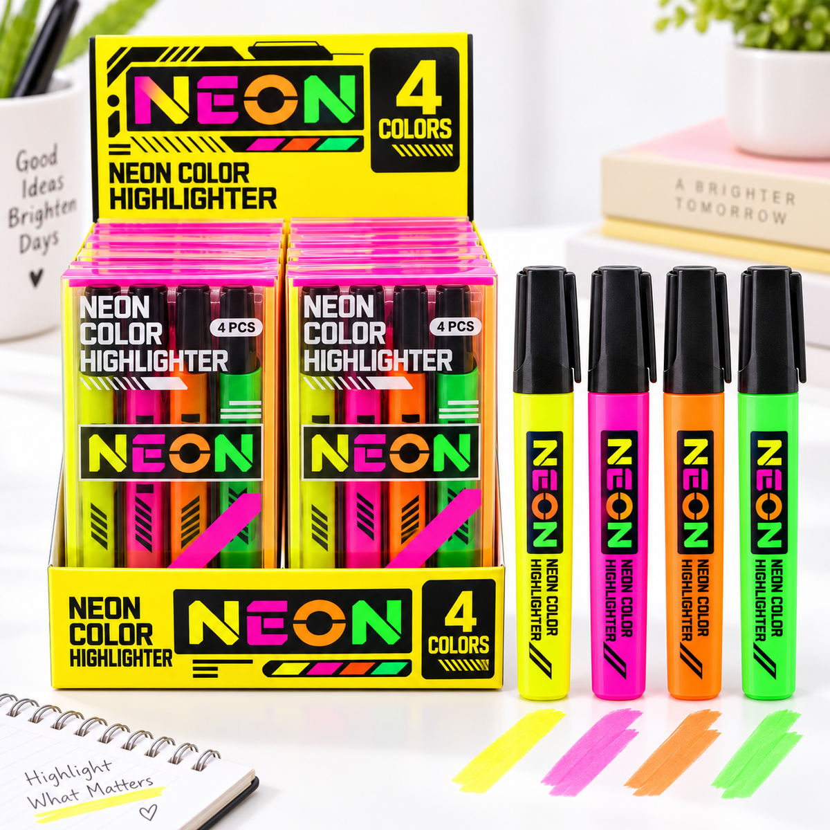Neon Color Highlighter Set – 4 Colors | 4 Pcs