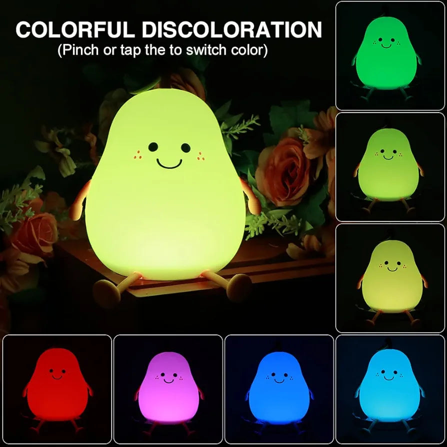 Cute Pear Night Light Silicone Rechargeable Colorful LED | 3+