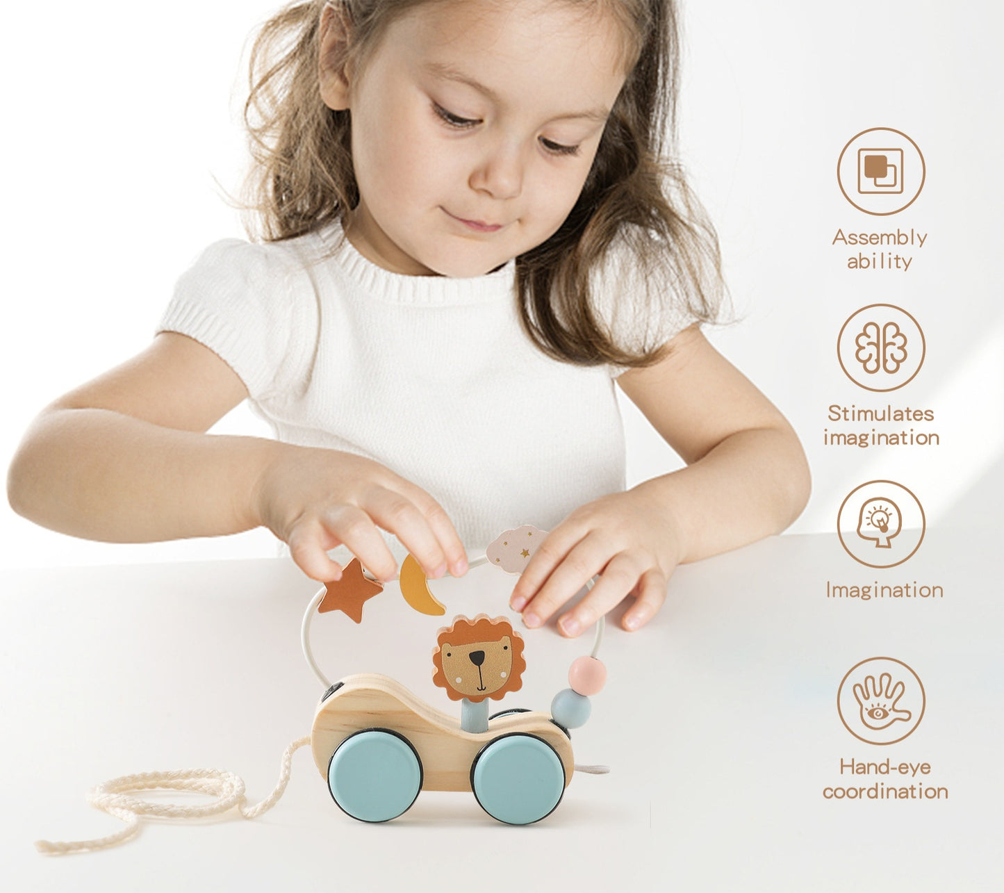 Montessori Wooden Pull Along Train Toy with Stacking Blocks