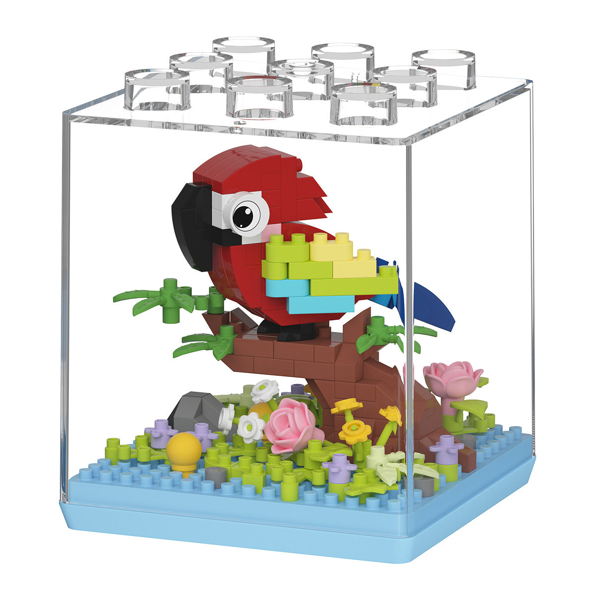 Mini Parrot Building Block Flower Display Set with Clear Case