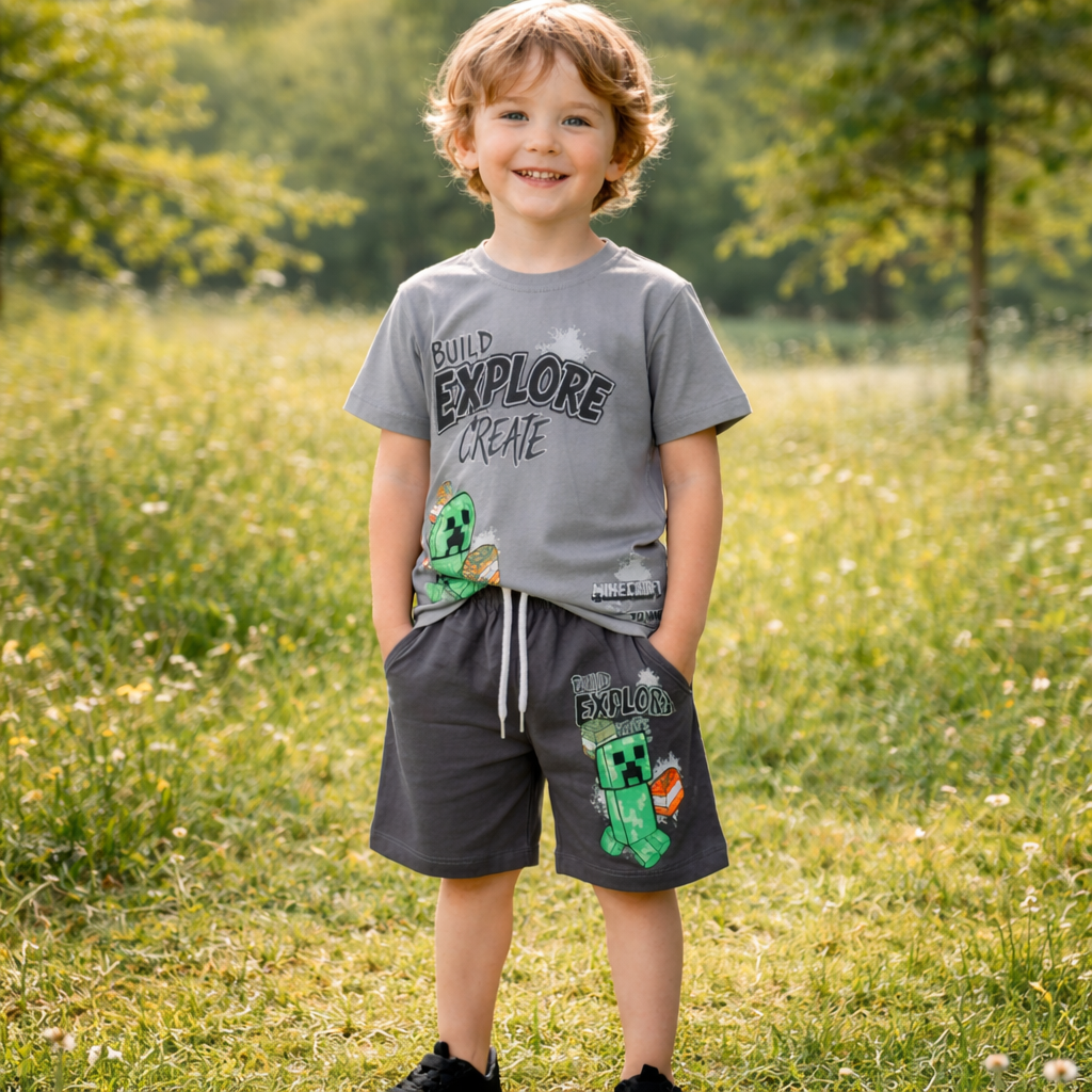 Boys Cotton Minecraft – Soft Summer Outfit | Size 3-10y