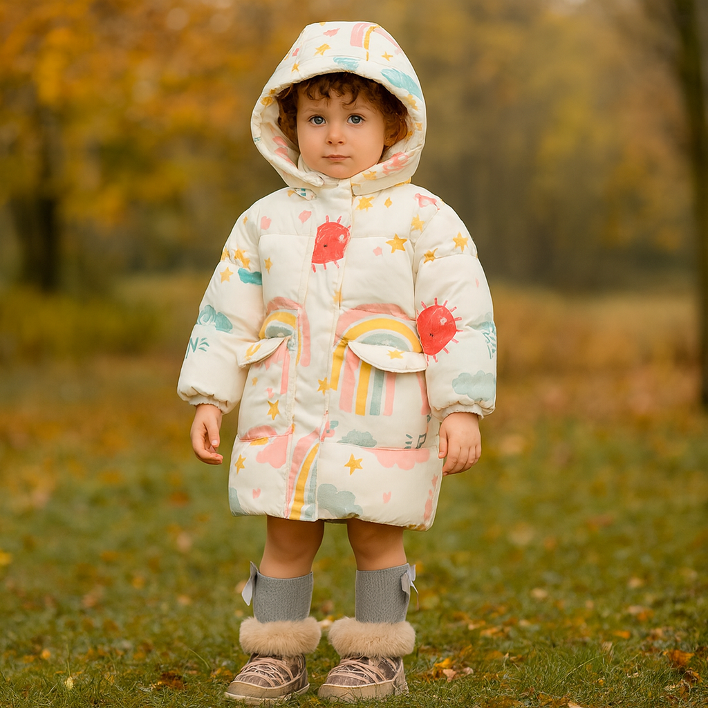 Warm Winter Jacket Rainbow Design Size 4-8y