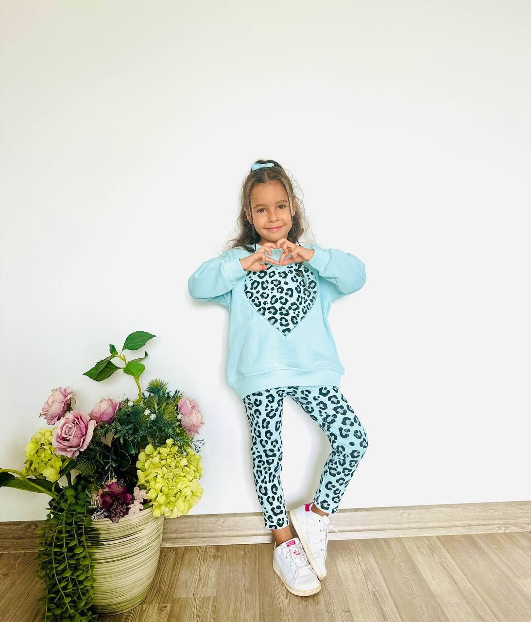 Blue Leopard Heart Outfit Cotton 100% 2-8y