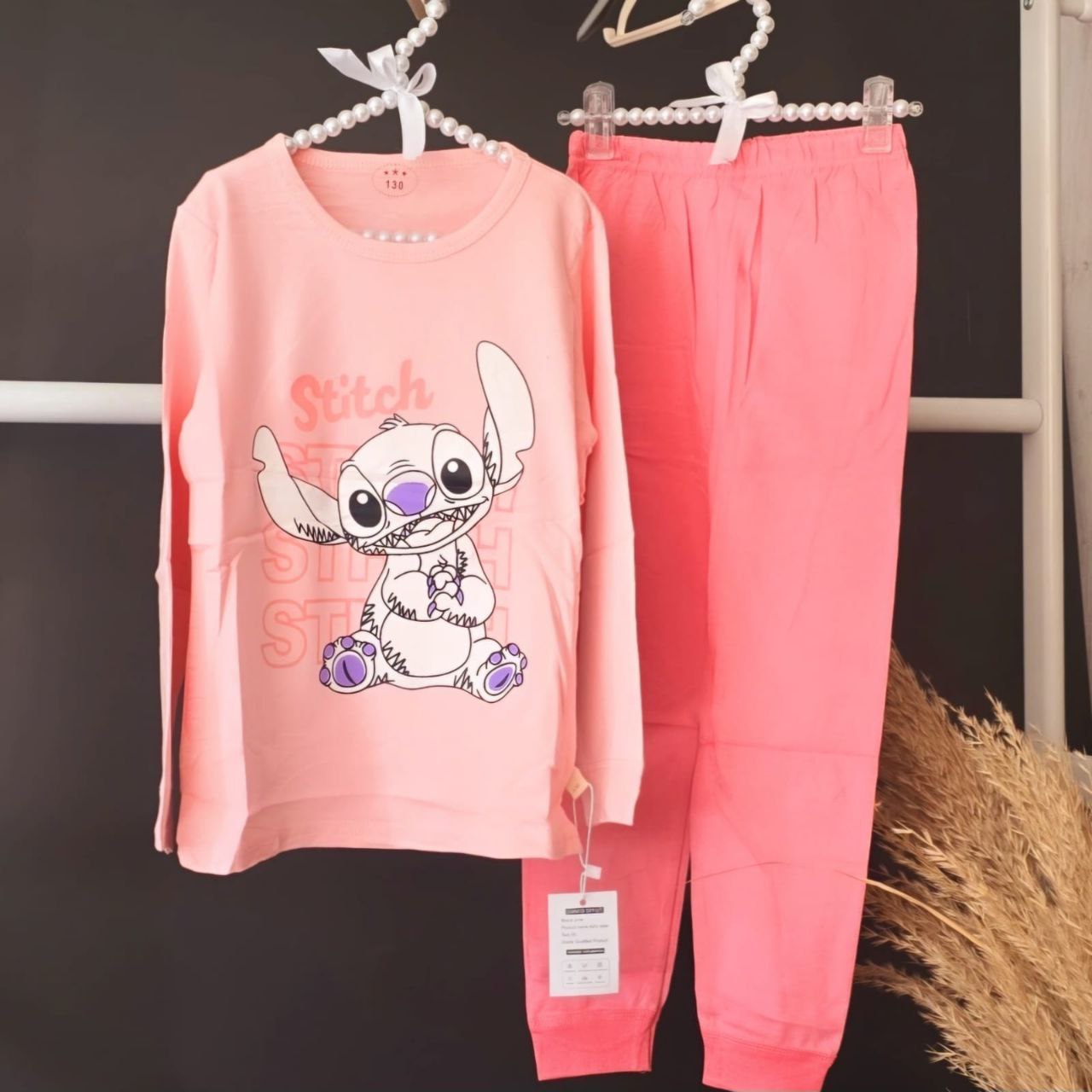 Pink Pyjama For Girls Stitch Design Size 6-12y