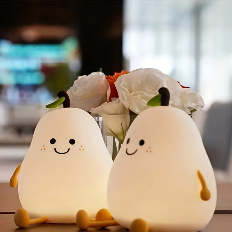 Cute Pear Night Light Silicone Rechargeable Colorful LED | 3+