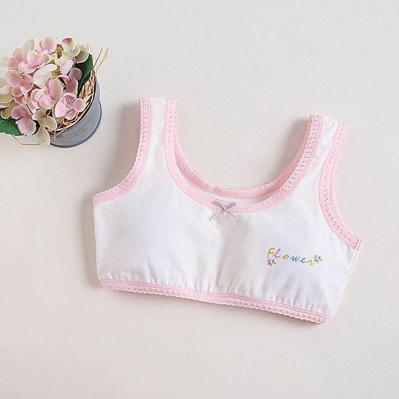 Girls Cotton Bras (4 pcs) – Wide Straps Pink Flower | Size 6–12Y
