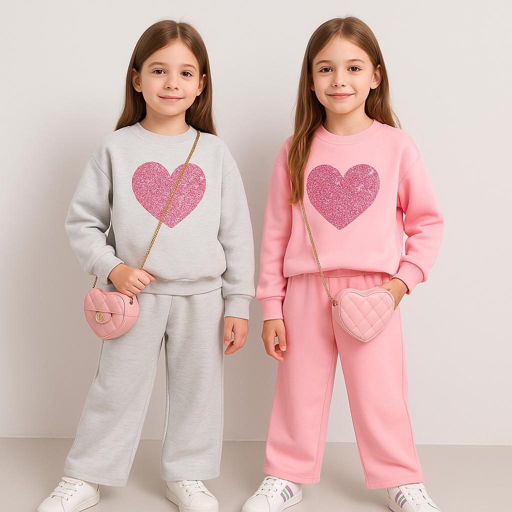 Warm Outfit For Girls Heart Design Size 8-12y