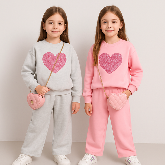 Warm Outfit For Girls Heart Design Size 8-12y