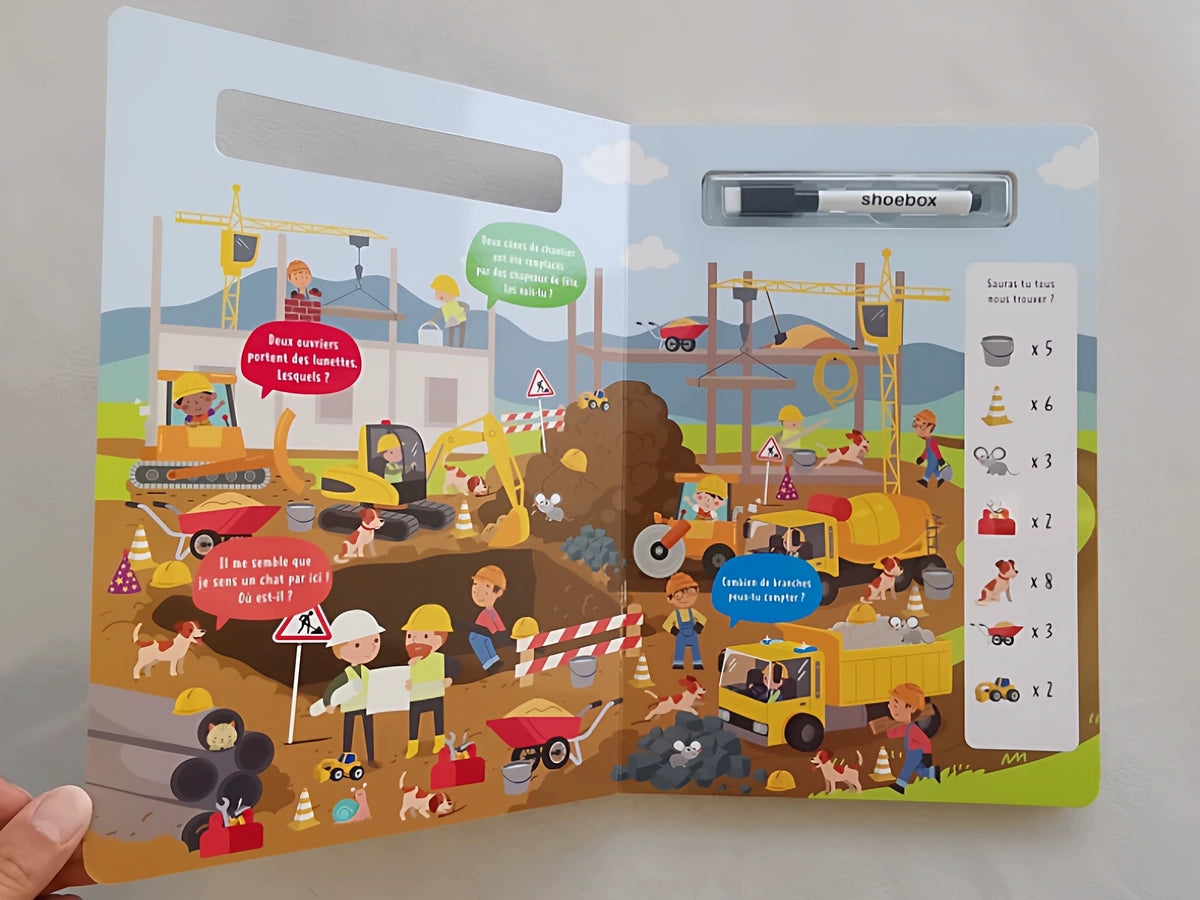 " Cherche Et Trouve " Livre-Ardoise Avec Marqueur Effaçable - French Book | Hard Cover | 3+