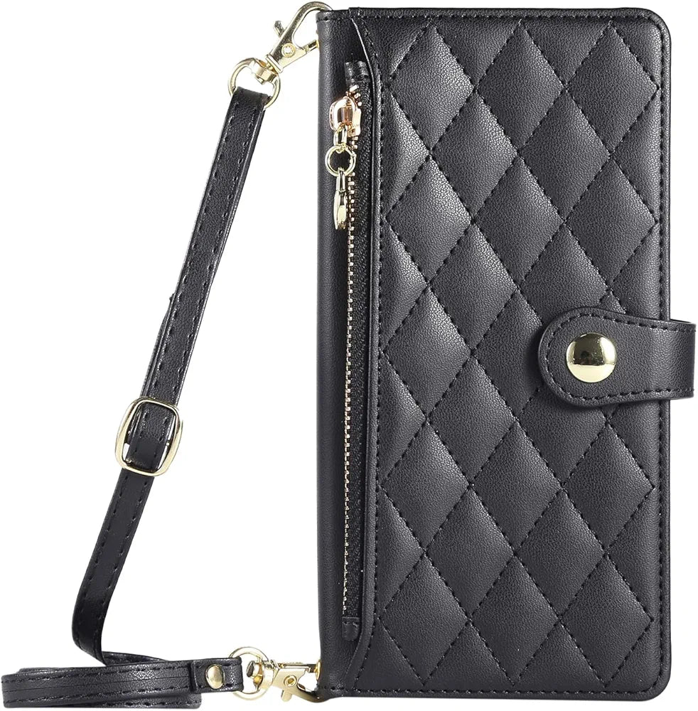 Wallet Case for Samsung Galaxy S24 Ultra | Flip Case - Wrist Strap and Crossbody Long Strap