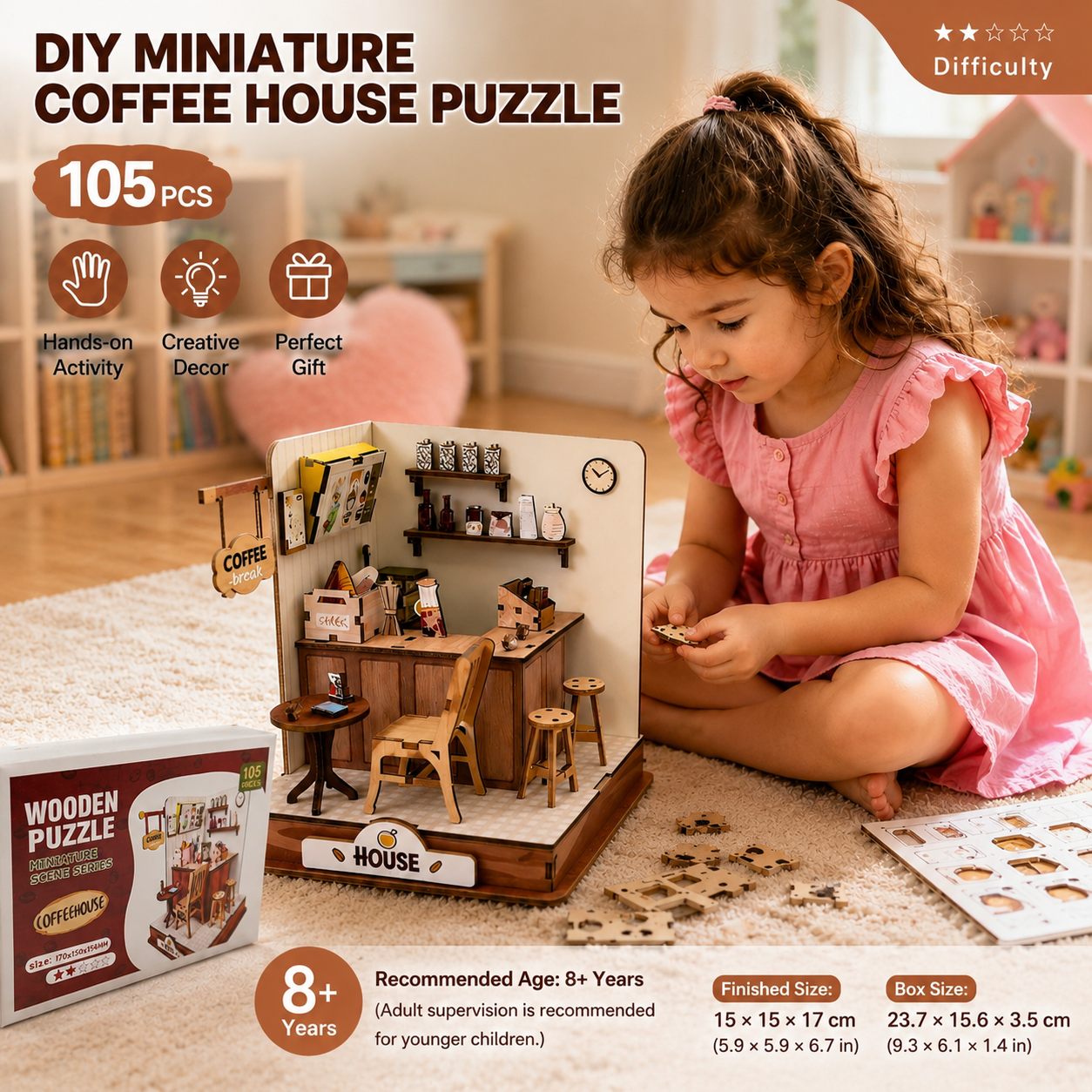 Wooden Coffee House Miniature Puzzle – 105 Pieces