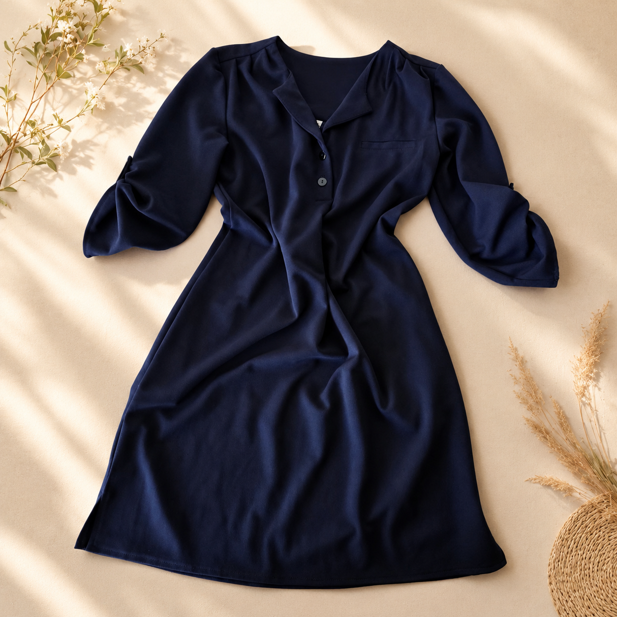 Elegant Navy Blue Midi Dress for Women | Size M