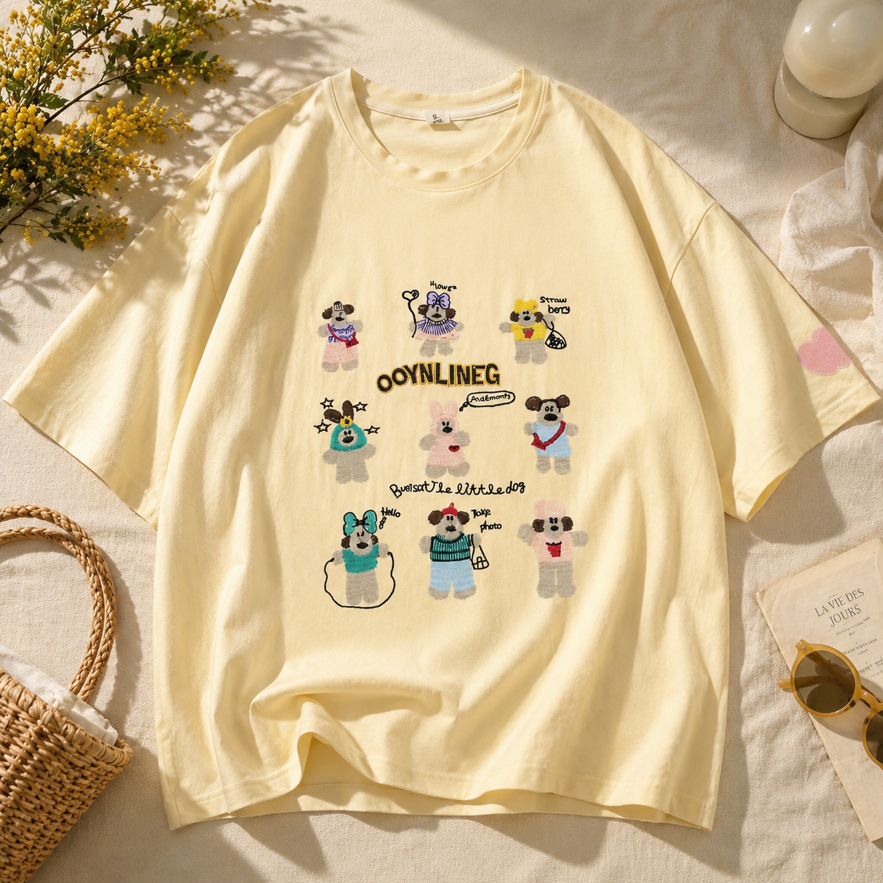Cute Teddy Oversized T-Shirt – Pale Yellow | Size 12-14y