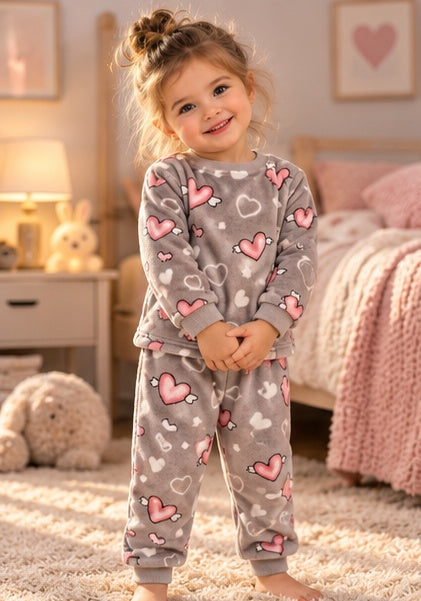 Kids’ Warm Winter Heart Pajama Set | 1–6Y