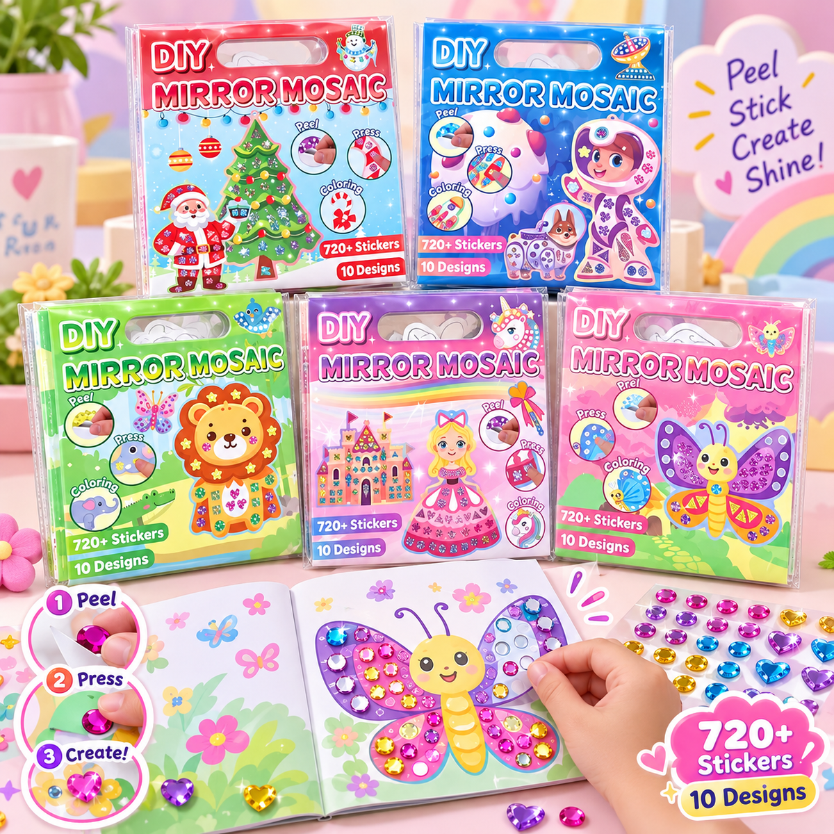 DIY Mirror Mosaic Sticker Art Kit – 720+ Stickers  | Size 20×18cm