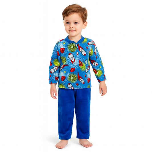 Pyjama Warm Blue Rocket Design Size 1-5y