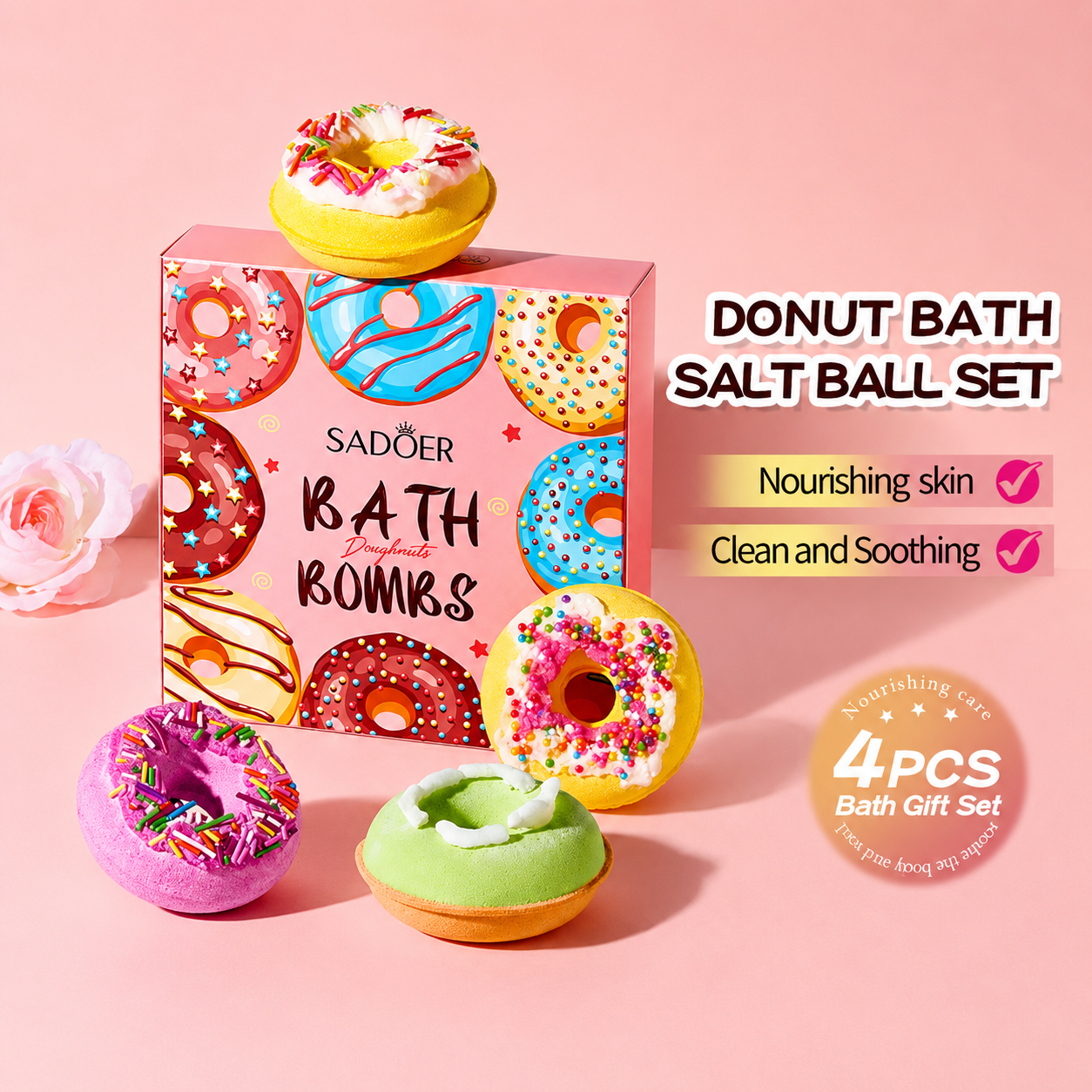 Donut Bath Bombs - Salt Ball Set | 4 Pcs Gift Set