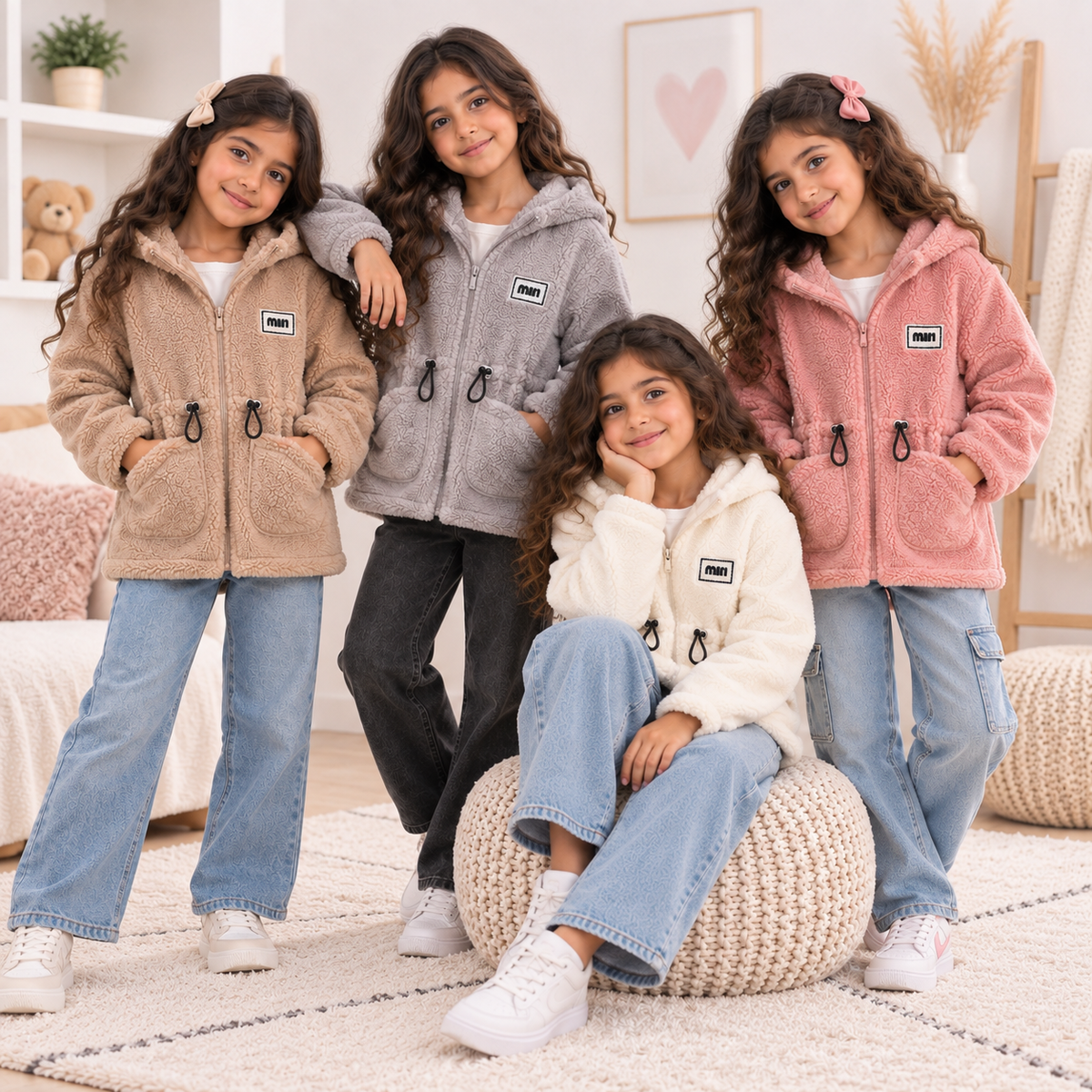 Kids Cozy Teddy Fleece Hooded Zip Jacket – 4 Colors | Size 3-14y