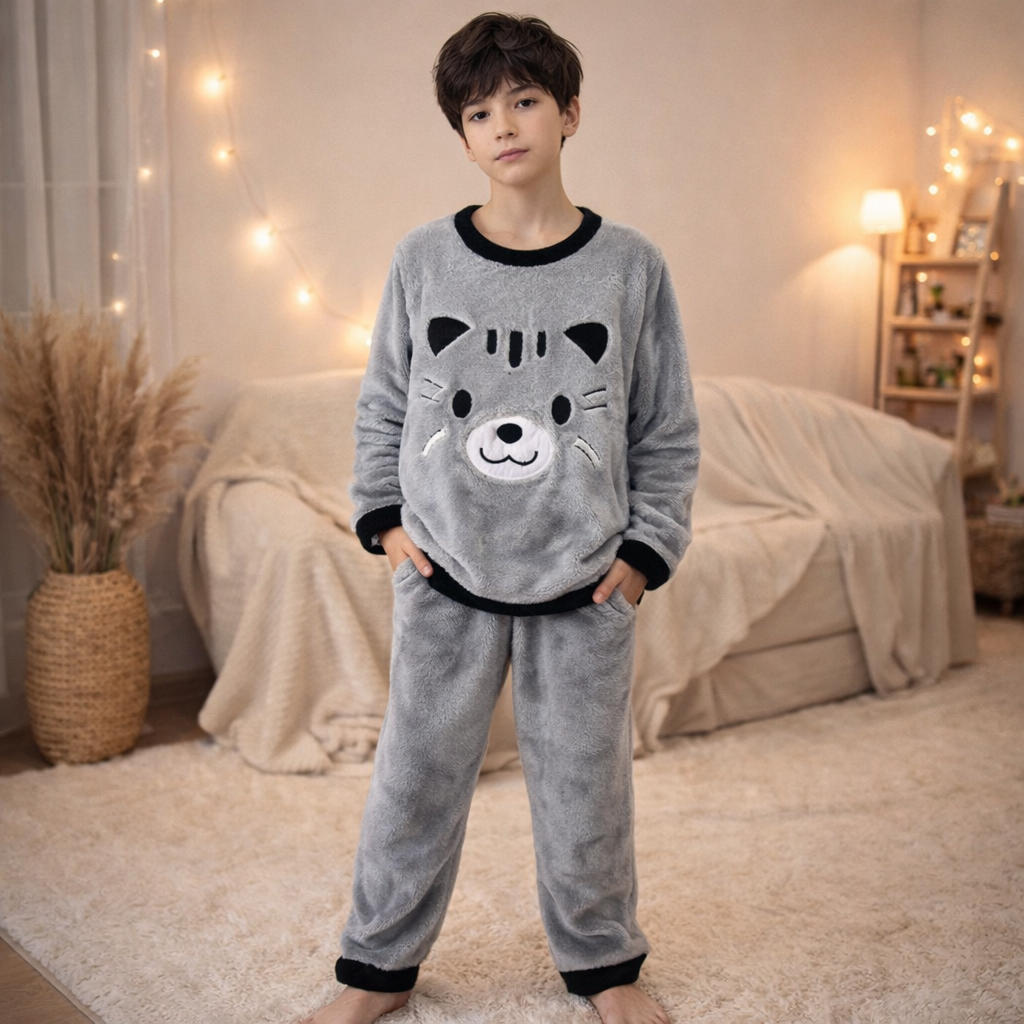 Warm Pyjama Cat For Boys And Girls Size 3-14y