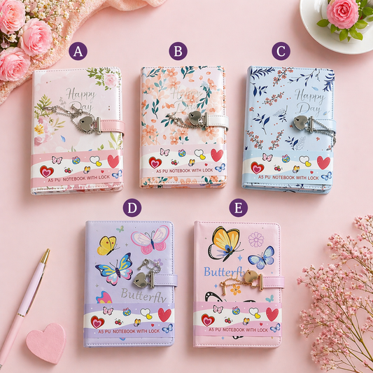 Lockable Floral / Butterfly Notebook A5