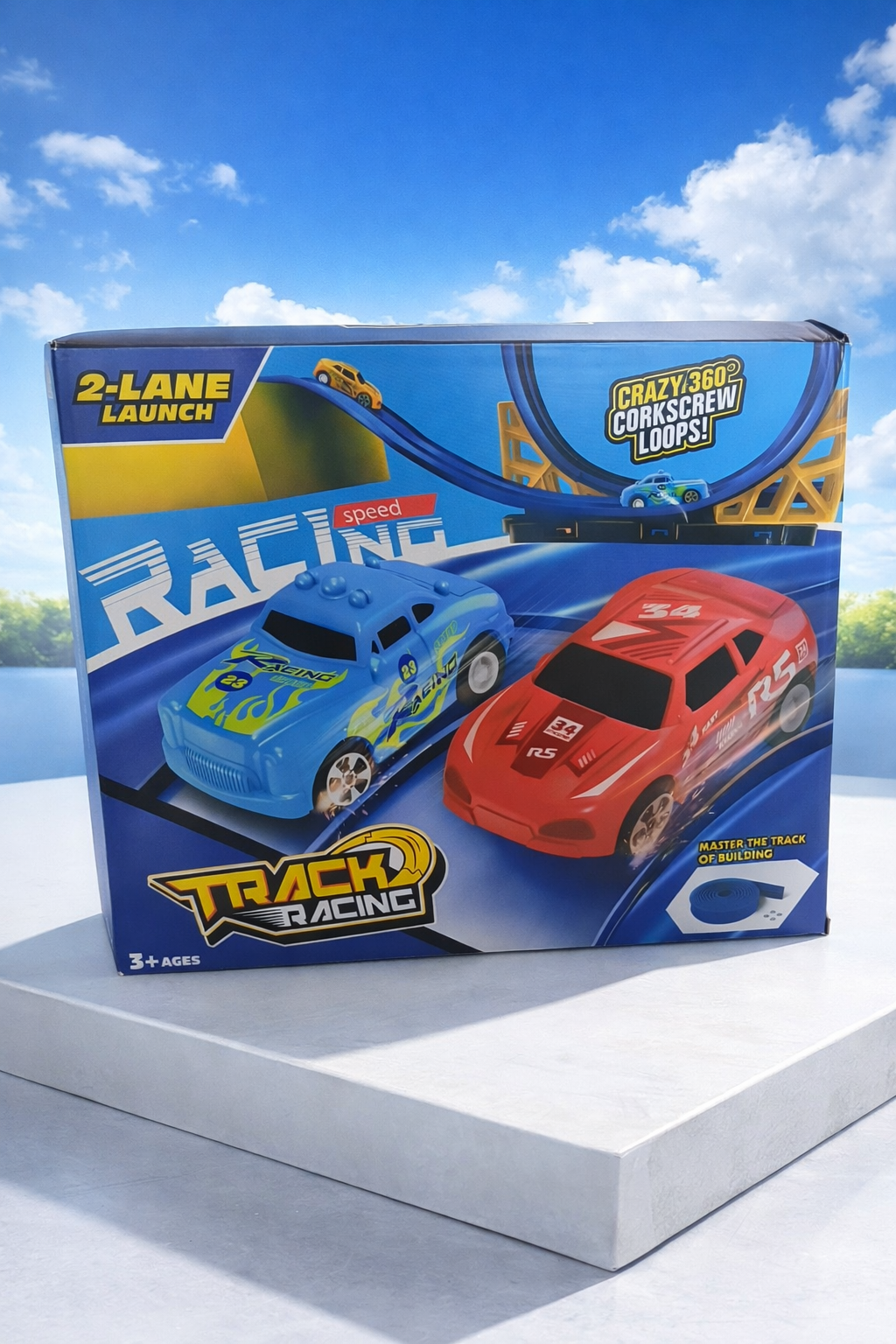 Track Racing 2-Lane Launch Car Track Set for Kids 3+