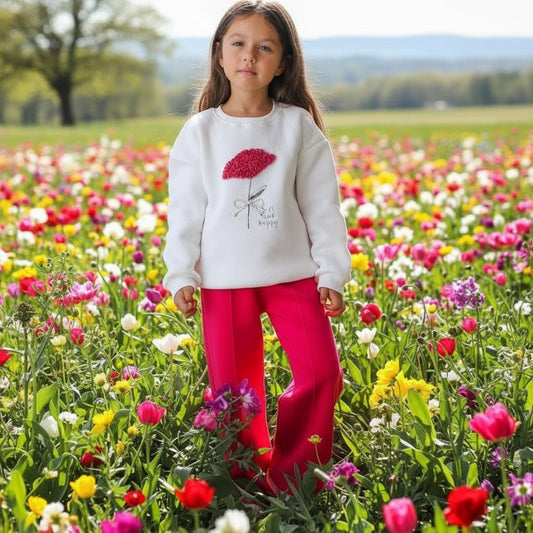 Fuschia Flower Outfit With Fleece 3-10y