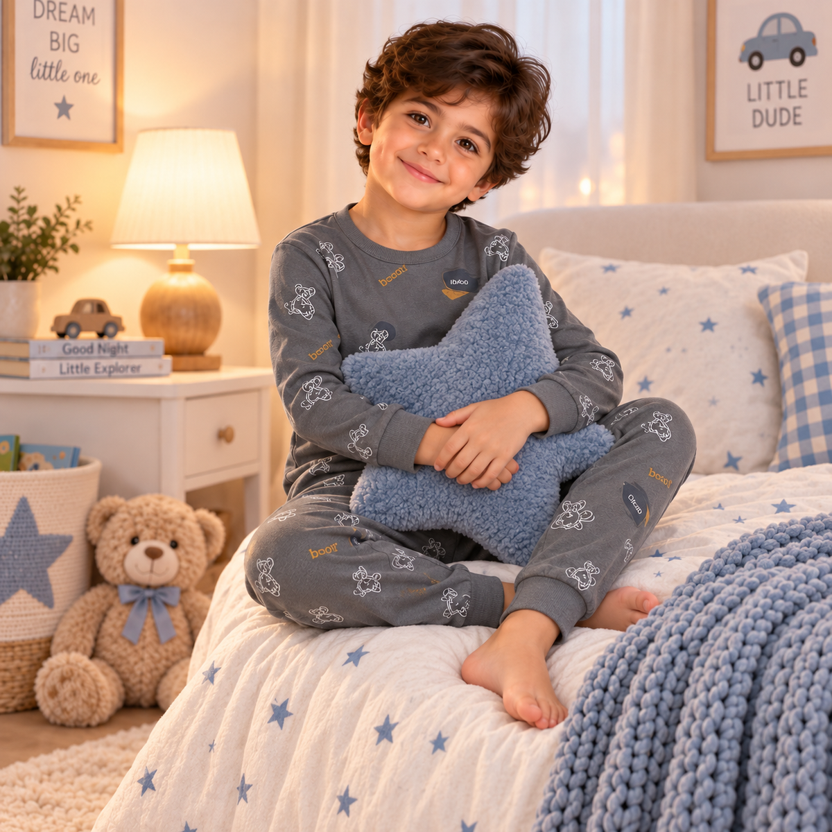 Boys’ 100% Cotton Teddy Bear Pajama Set | 8–14Y