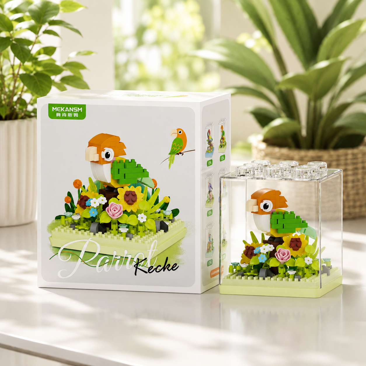 Mini Parrot Building Block Flower Display Set with Clear Case
