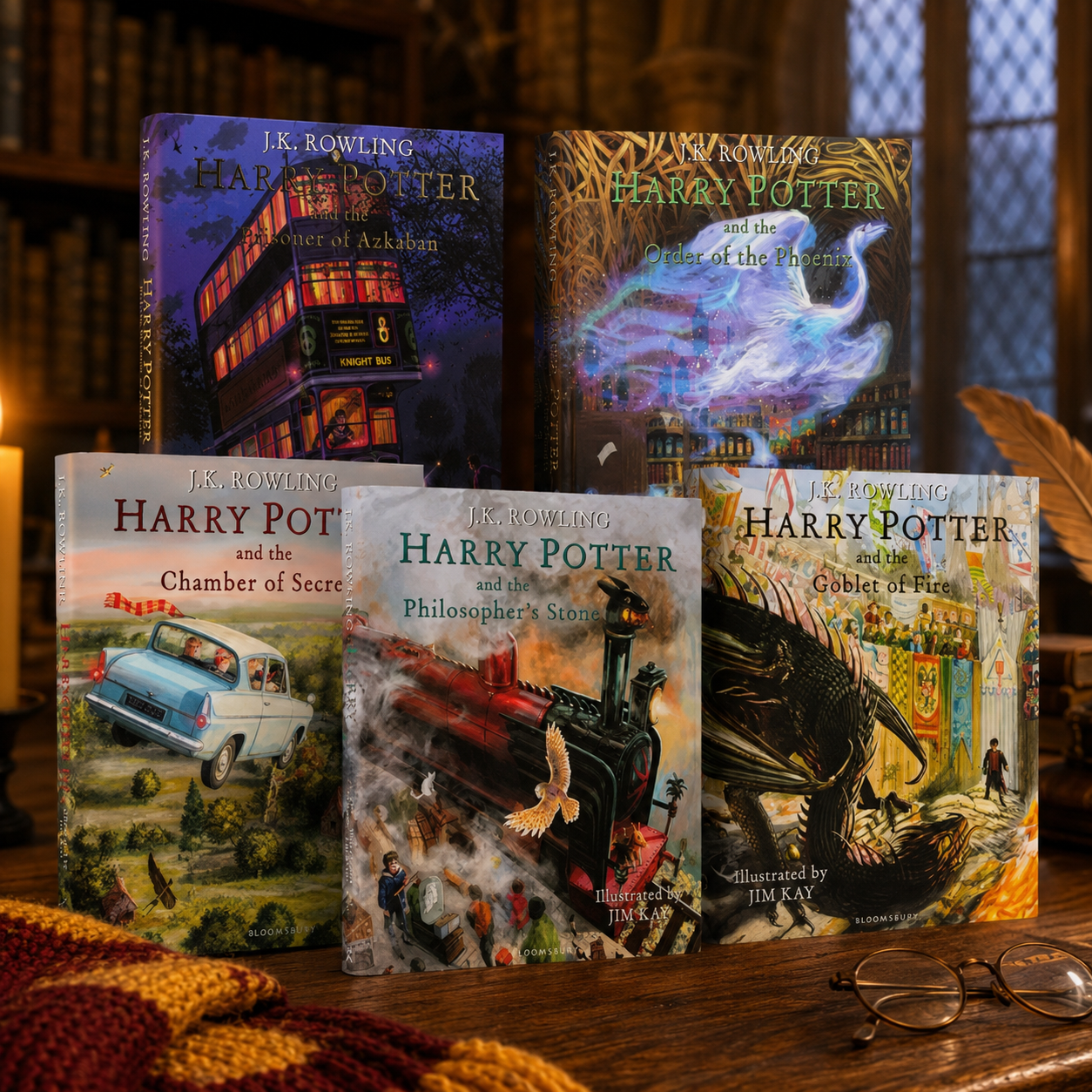 Harry Potter Illustrated Collection- 5 Books Set By J.K. Rowling | Hard Cover | 8+