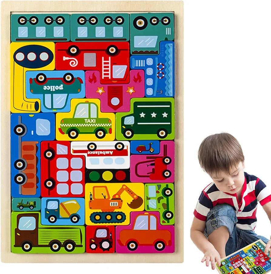 Puzzle Board Vehicles Colorful Educational Wooden Toy