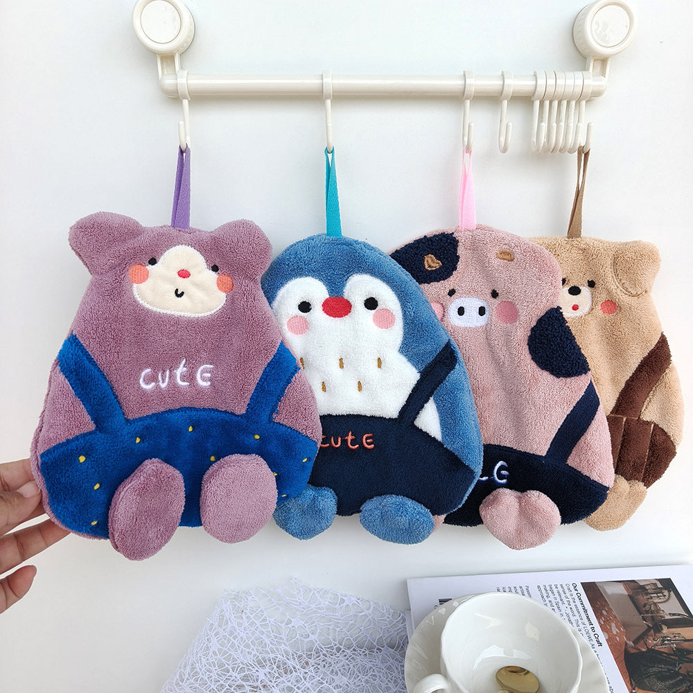 Cute Animal Coral Fleece Hanging Hand Towel 23×19cm