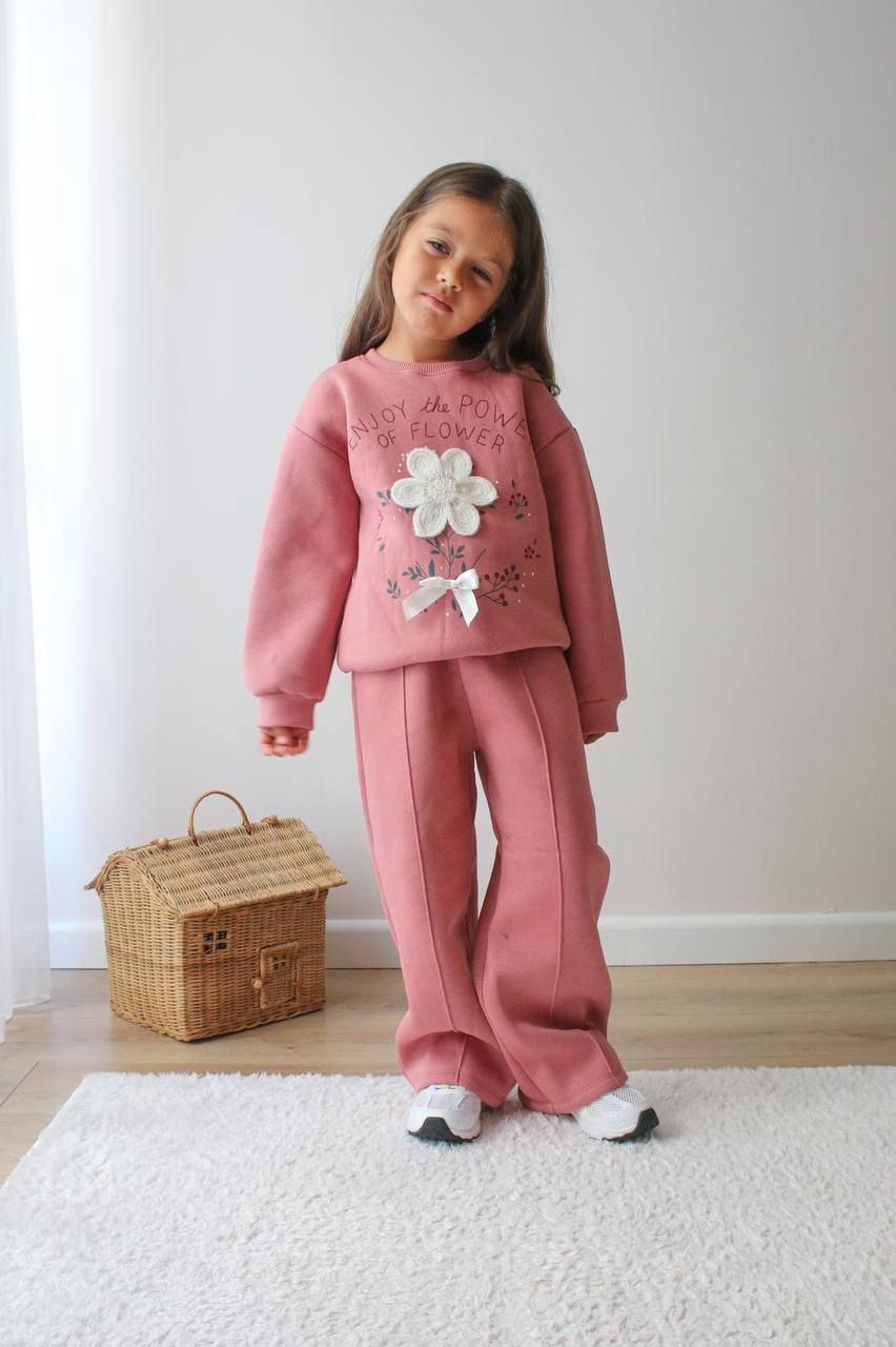 Nice Cotton Outfit  Flower Design Fleece 3-10y