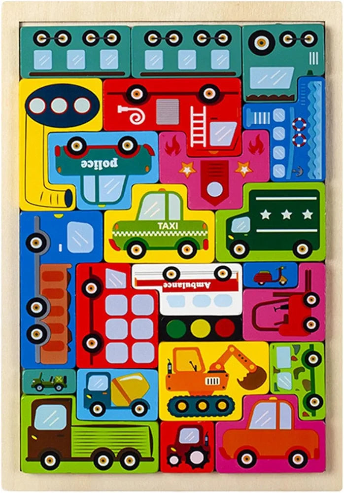 Puzzle Board Vehicles Colorful Educational Wooden Toy